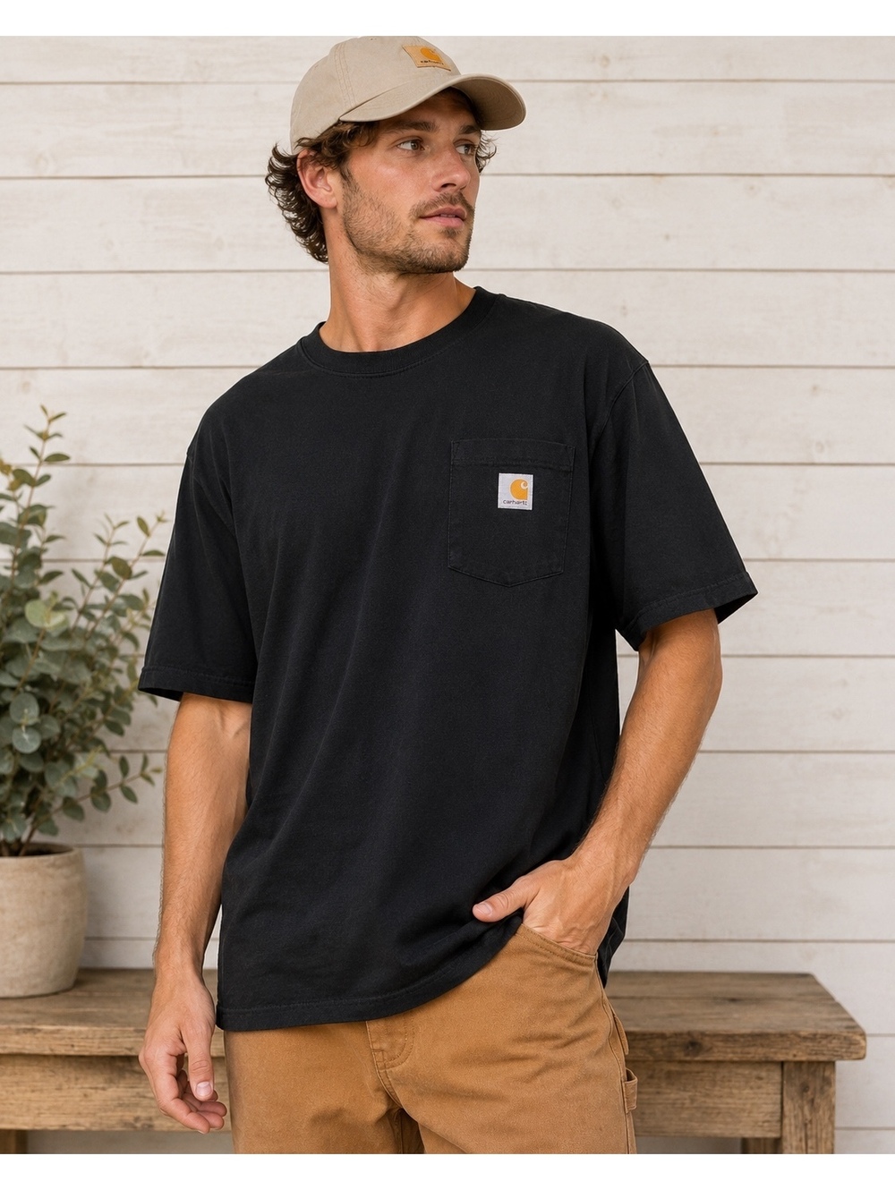 Carhartt Men’s L Loose Fit Black Heavyweight Pocket Workwear T-Shirt Logo Tee